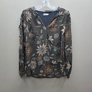 Spartina 449 Willenna Ruffle Blouse Botanic Garden Boho Floral Green Size XXS